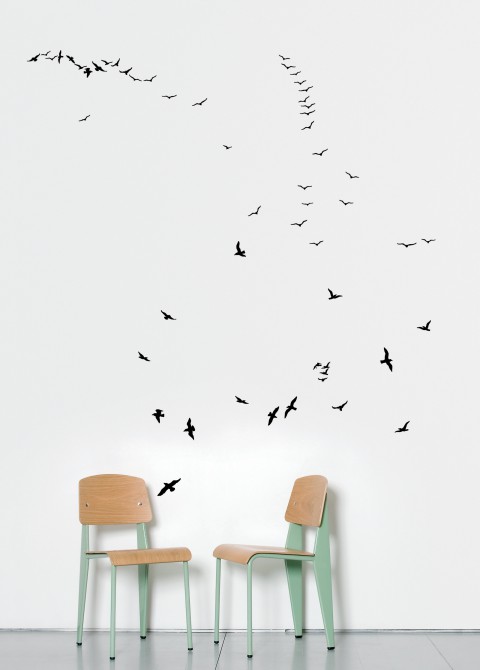 Flock of gulls black